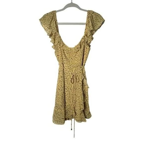 Here Comes The Sun Yellow & Brown Polka Dot Ruffled Mini Dress Size Small - Picture 3 of 10